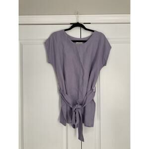 Meetra Linen Tunic Top Womens Medium Purple Belted Breathable Coastal Natural